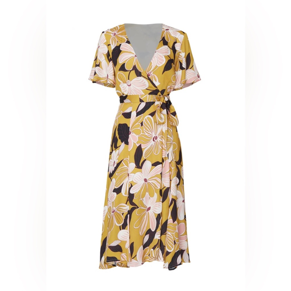 Slate & Willow Mod Daisy Floral Print Flutter Sleeve Wrap Midi Dress Size xL